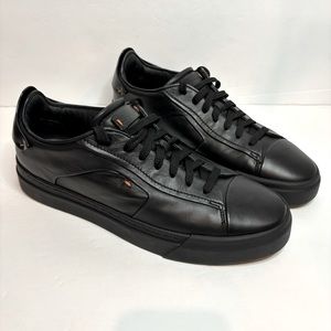 Santoni Black Leather Sneakers